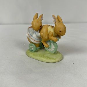 Tiny Talk Togetherness Porcelain Rabbit Figurine Riding Tricycle Easter Spring